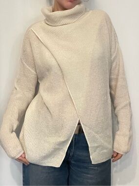 Sarah Pacini Cream Cross-Front Turtleneck Sweater